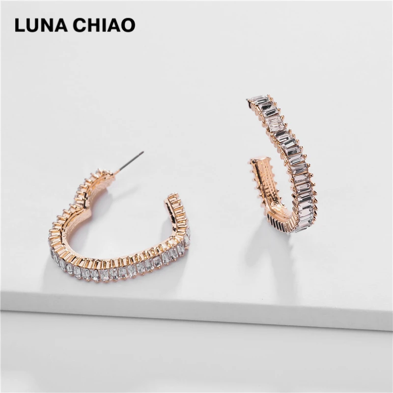 LUNA CHIAO прямоугольные Кристальные серьги-кольца круглой формы в форме сердца для женщин - Окраска металла: Heart