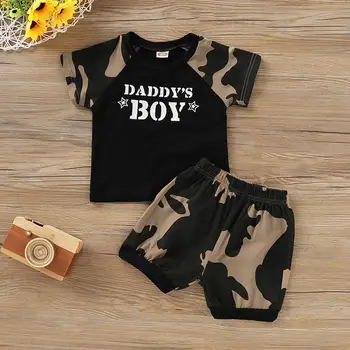 

PatPat 2020 New Summer 2-piece Baby Toddler Boy Letter Print Camouflage Tee and Shorts Set Clothing Set