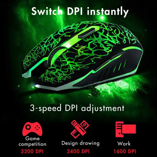 Teclado y ratón para juegos, luz de fondo con cable de 3 modos DPI, kit de ratón ajustable para jugadores, juegos de audífonos para PC y portátil, 4 Uds. 3
