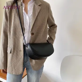 

Women Retro Simple Pure Color Messenger Shoulder Bag Female Casual PU Leather Semicircle Purse Crossbody Handbag