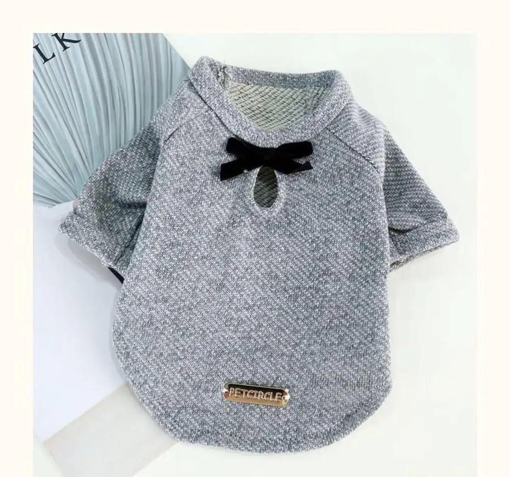 Pet Small Dog Clothing Than Bear Teddy Clothes Puppy Dog Clothes Spring And Autumn Spring Dress Small Bow Sweater Cardigan - Color: dark gray