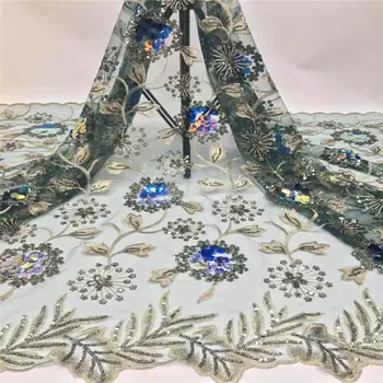 

Green With Sequins French Tulle Lace Fabric Superb Soft African Nigerian Mesh Lace Fabric For Wedding Dress Material A1736