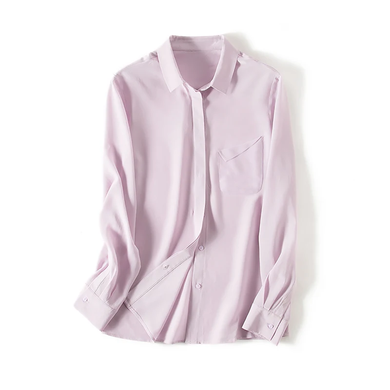 SuyaDream, Женская одноцветная шелковая блуза, натуральный шелк, креп, длинный рукав, один нагрудный карман, офисные блузки,, осенняя рубашка