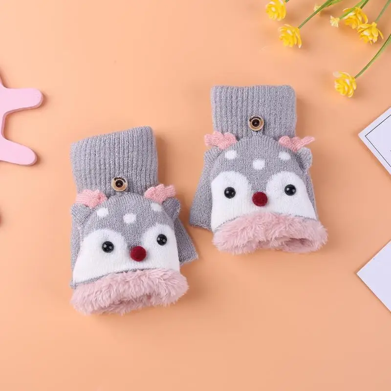 Перчатки для собак из мультфильма,, удобные вязаные утолщенные лыжные перчатки с милыми животными, 1 пара перчаток, тянущаяся муфта для рук