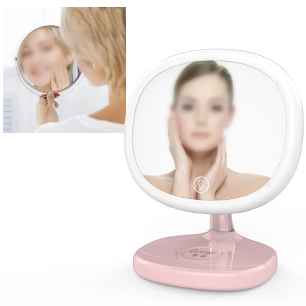 

Round 5W Accessory Bedside Led Wireless Charger Free Standing Dressing Table Makeup Mirror Lamp Brightness Tools Dimmable