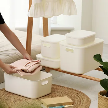 

Sundry Storage Basket Cosmetic Box Bathroom Kitchen Organizer Container Finishing Rack Desktop Snack Small Box Drawer Handle Lid