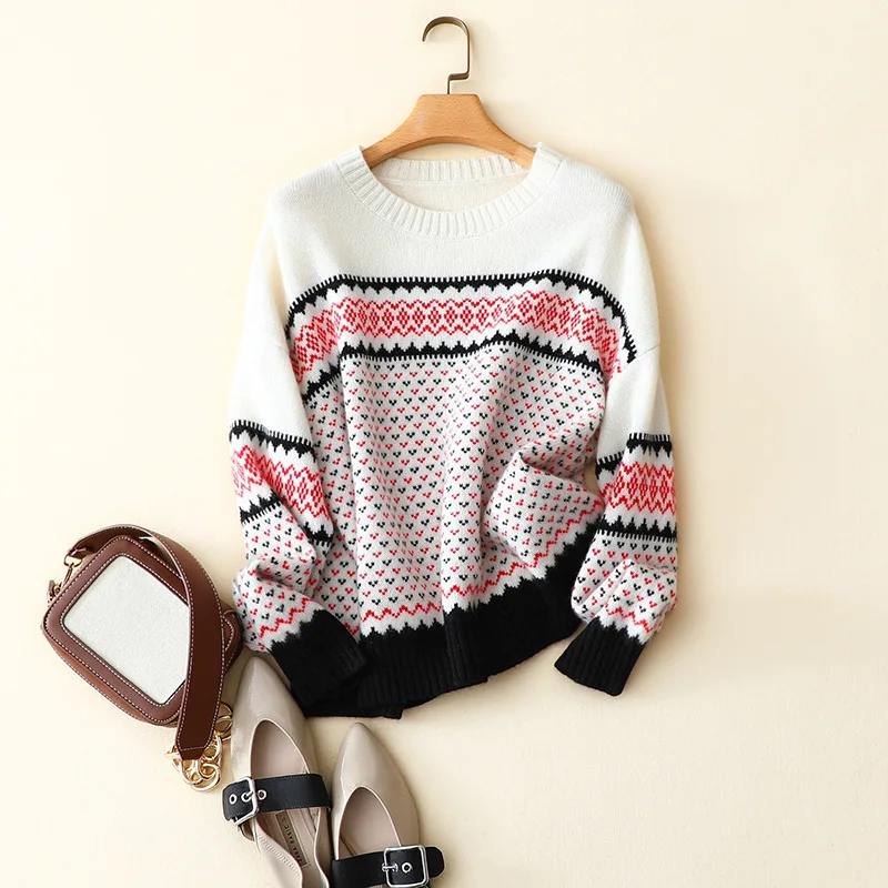 

100% cashmere pullovers winter new france style crew neck fashion sweater women brand knitwear casual loose warm thick jumper