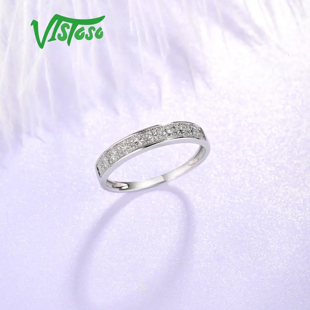 VISTOSO, золотые кольца для женщин, Настоящее 9K 375 кольцо из белого золота, сверкающие бриллианты, кольца на годовщину, хорошее ювелирное изделие