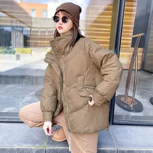 

2021 Winter 5 Colors Stand Collar Loose Short Lightweight Puffer Jacket Casual Long Sleeve Women Parkas White Duck Down Jacket