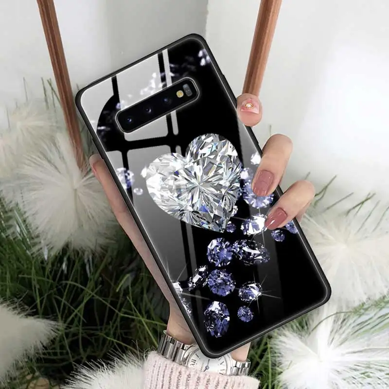 Корона с алмазами печать чехол для samsung Galaxy A50 A30 S10 e S9 S8 Note 10 Plus 5G 9 закаленное стекло+ черный мягкий чехол для телефона A70