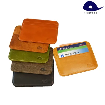 

Plapupa 100% Cow Leather Plus Size Vintage Card Case Horizontal Glossy credit Round Corner Genuine Leather card holder