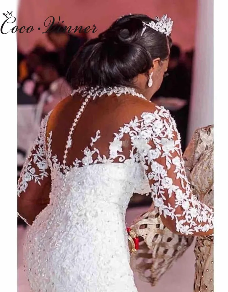 affordable wedding dresses Cystal Beading Long sleeves Vintage Lace Mermaid Wedding Dresses 2022 High Neck Appliques White Wedding Dress W0604 plus size wedding dresses