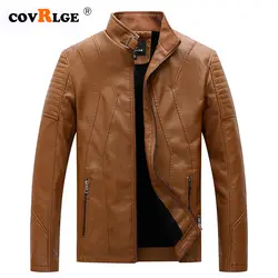 Covrlge 2019 Модные осенние мужские кожаные куртки размера плюс 4XL черные мужские флисовые пальто с воротником-стойкой кожаные байкерские