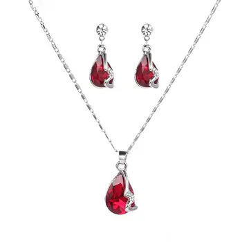 

Fine Jewelry Austria Crystal Gemstone Red Pendant, Women's Wedding Jewelry Set 925 Sterling Silver Necklace Earrings Set Gift