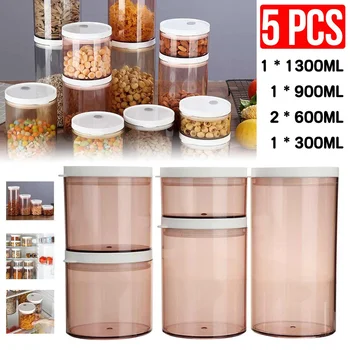

5 Pcs/Set Sealed Food Container Storage Tank Tea Cans Seasoning Jar Dry Goods Nut Bottle Kitchen Miscellaneous Grain Storage Box
