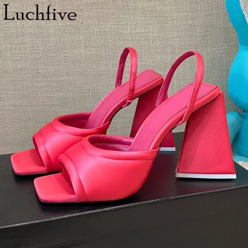 

Sexy Peep Toe Satin Sandals Summer Mule Ladies Shoes Fashion Plus Size Slingbacks Rose Red Super High Heels Party Shoes Woman