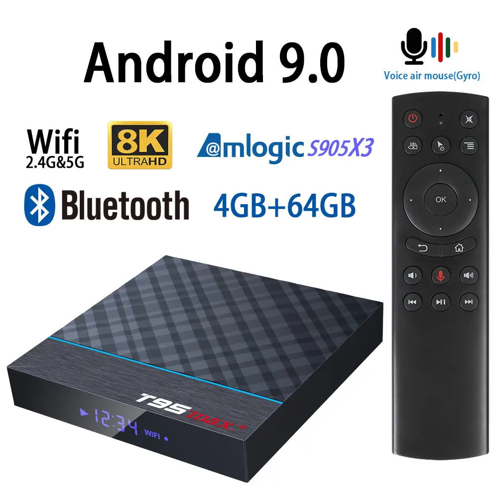 Amlogic S905X3 set top tv BOX Android 9,0 ТВ коробка T95 MAX+ Wi-Fi роутер для Media Player ТВ коробка голосовой помощник 4 Гб 64 Гб оперативной памяти, 32 Гб встроенной памяти