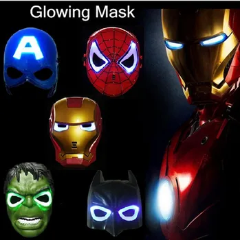 

Costumes LED Masks Light Superhero Batman Spider Man Captain America Hulk Iron Man Mask For Kids Adults Party Halloween Birthday
