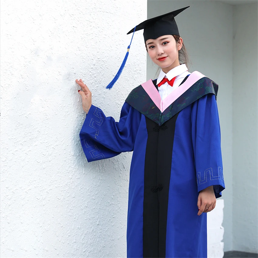Unisex Student Graduation Uniform University School Costumes Bachelor Academic Dress Gown Photography Ceremony Robes Hat
