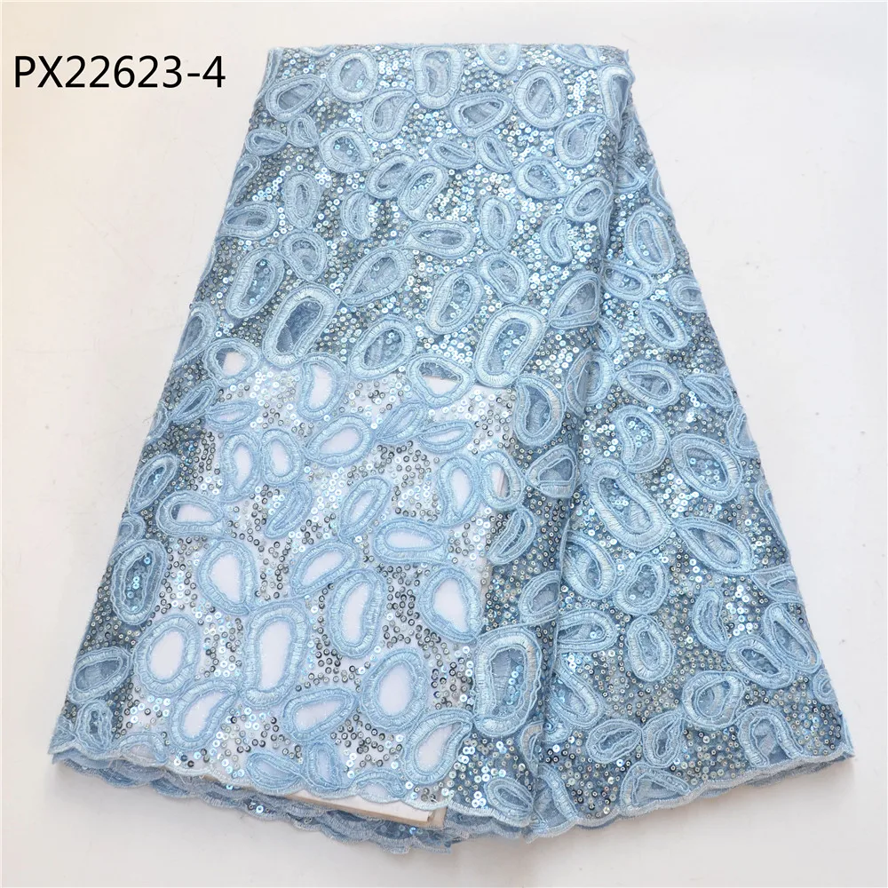 Mesh Fabric Polyester Material african style full gold color sequins organza lace fabric 5 yards
