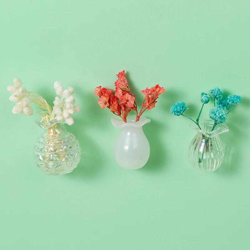 3-10pcs Mini Ceramics Vase Fridge Magnets Label Bonsai Magnet Button Potted Simulation Flower Vase Refrigerator Message