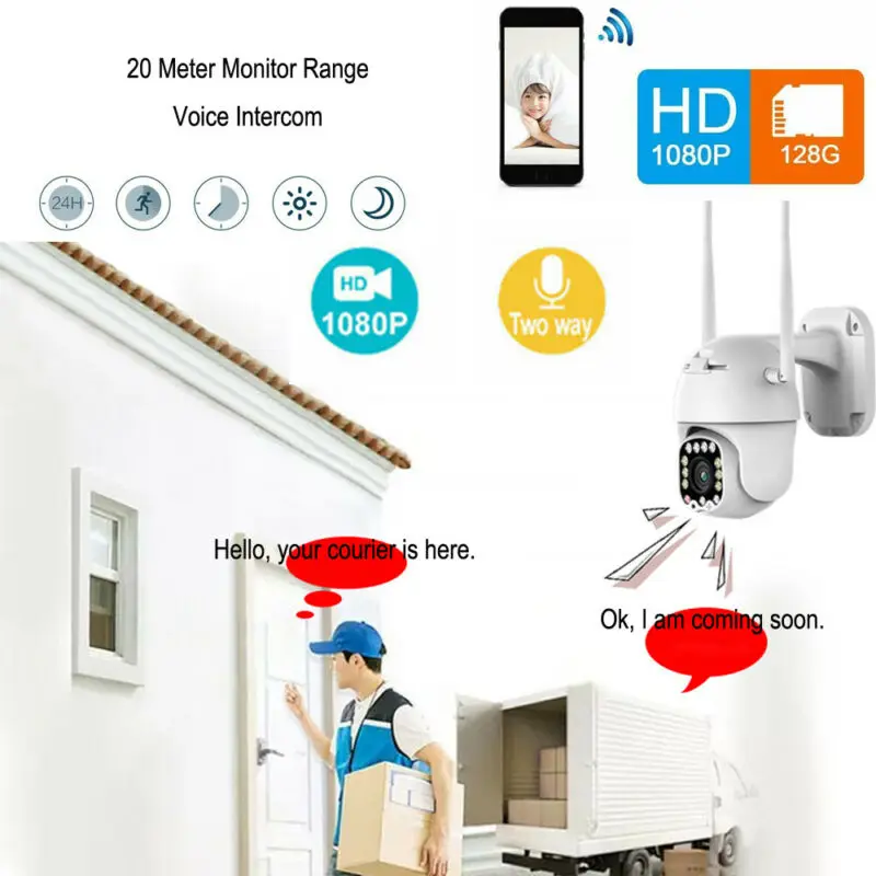 1080P PTZ IP камера Wifi наружная скорость купольная беспроводная видеокамера с Wi-Fi панорамирование наклона 4X цифровой зум 2MP сети видеонаблюдения