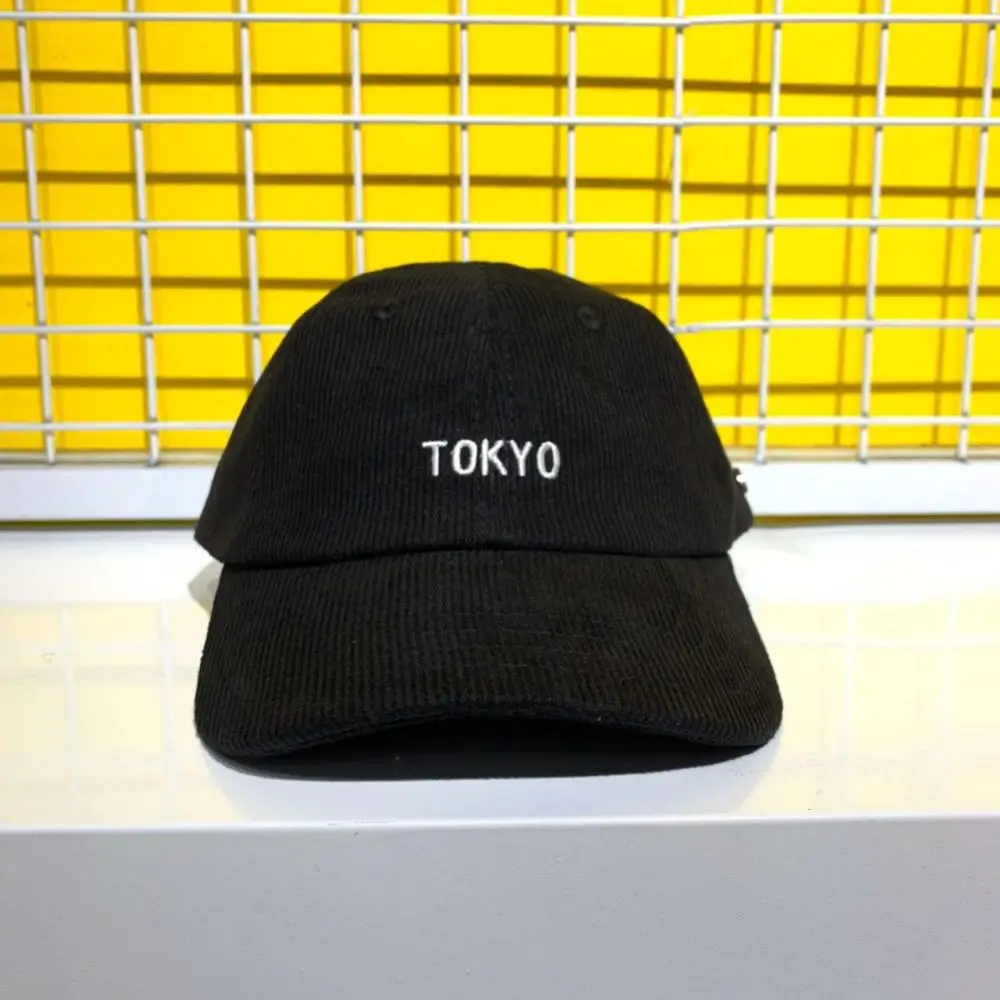 Вельветовая бейсболка Мужская женская шляпа для папы хип-хоп Токийская вышитая бейсболка кепка-trucker кепки для гольфа на открытом воздухе Регулируемая Повседневная Harajuku - Цвет: Черный