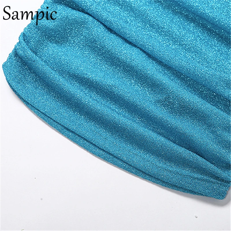 Sampic, сексуальное женское Клубное платье для ночного клуба, vestidos, блестящие, с длинным рукавом, вечерние, облегающее платье, короткое, модное, с блестками, с открытыми плечами
