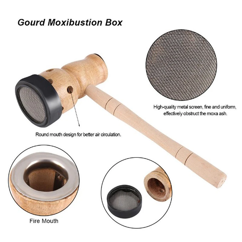 1 set Wooden Gourd Moxa Mugwort Moxibustion Box Gourd Device Massage Burner Roll Set Wormwood Artemisia Acupuncture Moxa