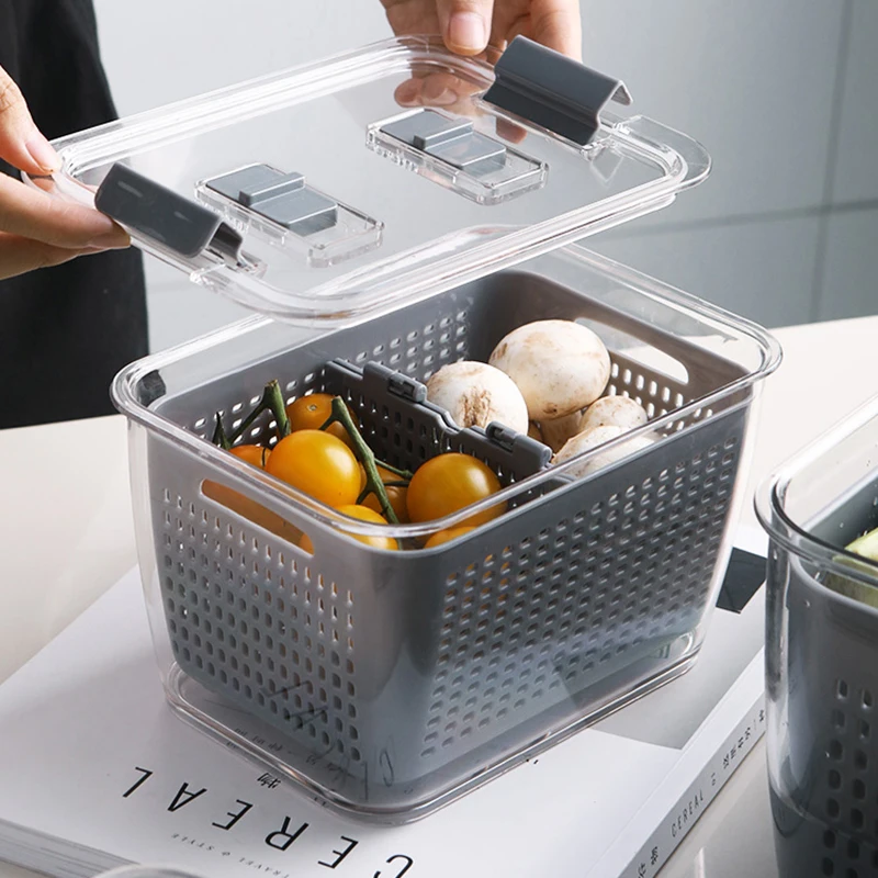 Details about   Kitchen Plastic Storage Box Fresh-Keeping Box Refrigerator Fruit Vegetable Drain 