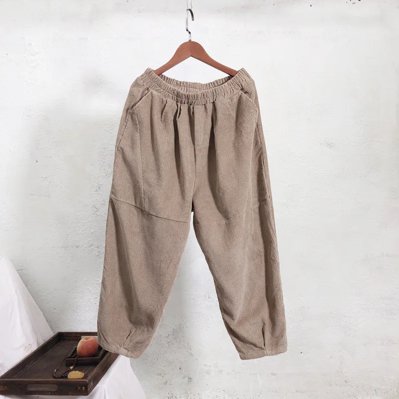 

Johnature Corduroy Pants Leisure Women Clothes 2019 New Autumn Harem Pants Elastic Waist Trousers Loose Retro Women Pants