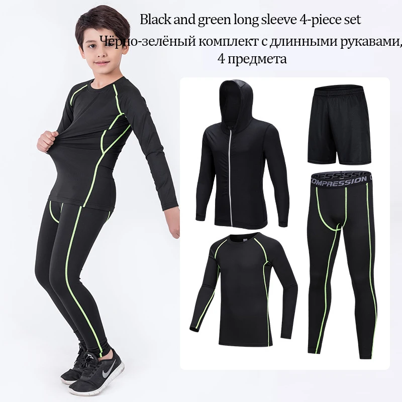 Children Mma Compression Sport Suit 4 Piece Set Boy Kids Sports Running Suit Rashguard bjj Training Football Gym Tights Clothing