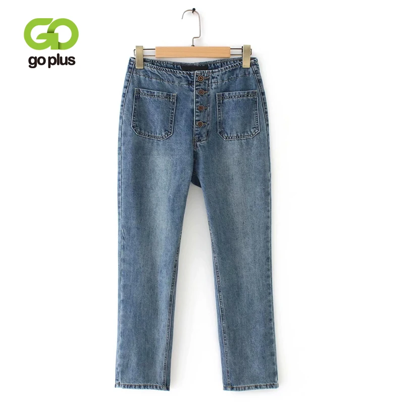 GOPLUS высокое качество женские синие джинсы с высокой талией однобортные джинсы скинни с карманами по щиколотку узкие брюки C7831