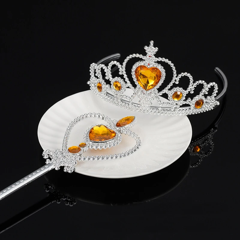 Yellow Crown set Платья для девочек; летняя детская одежда; платье принцессы Анны и Эльзы; карнавальный костюм Снежной Королевы; детская одежда для свадебной вечеринки; Новогодняя одежда - Цвет: Yellow Crown set