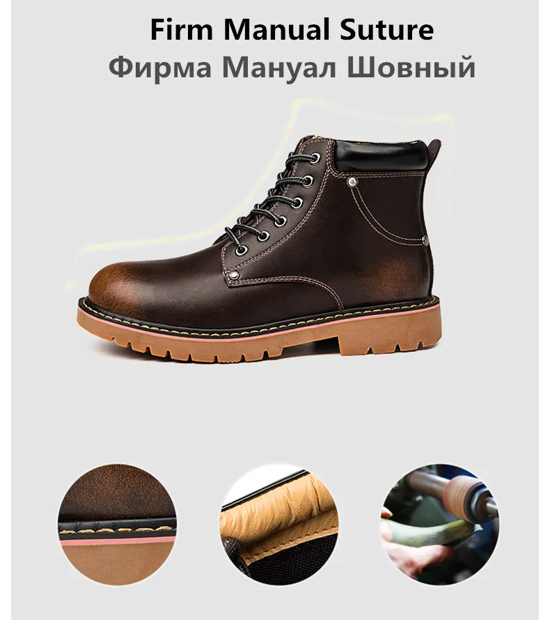 Новые мужские ботильоны Качественная мужская обувь из натуральной кожи зимние Ботинки Зимняя обувь теплые мужские ботинки на меху водонепроницаемые мотоциклетные ботинки