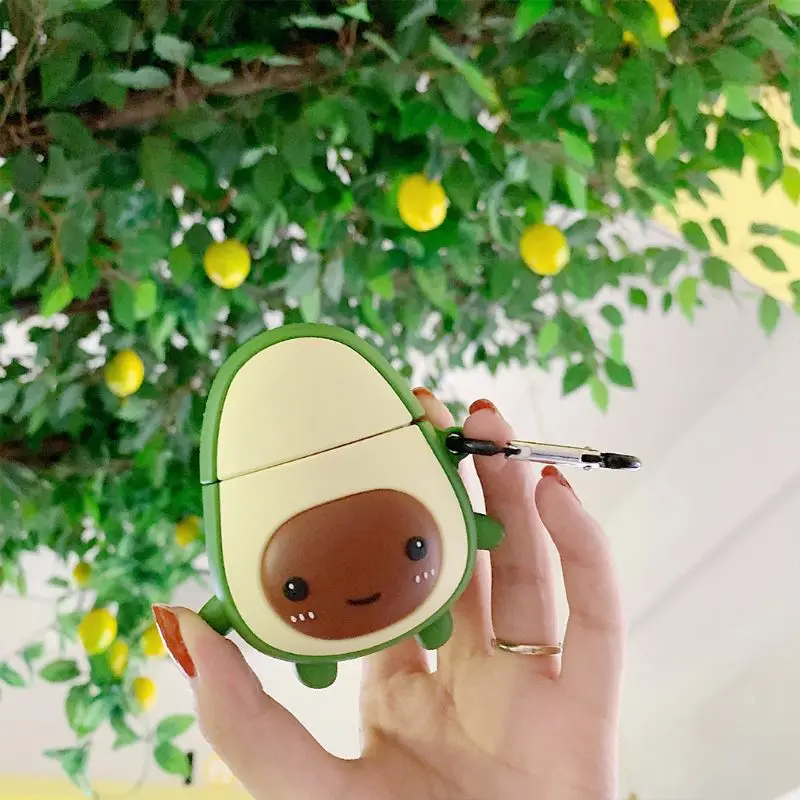 Мягкий силиконовый защитный чехол с милым рисунком авокадо для Airpods 1/2, противоударный чехол с карабином