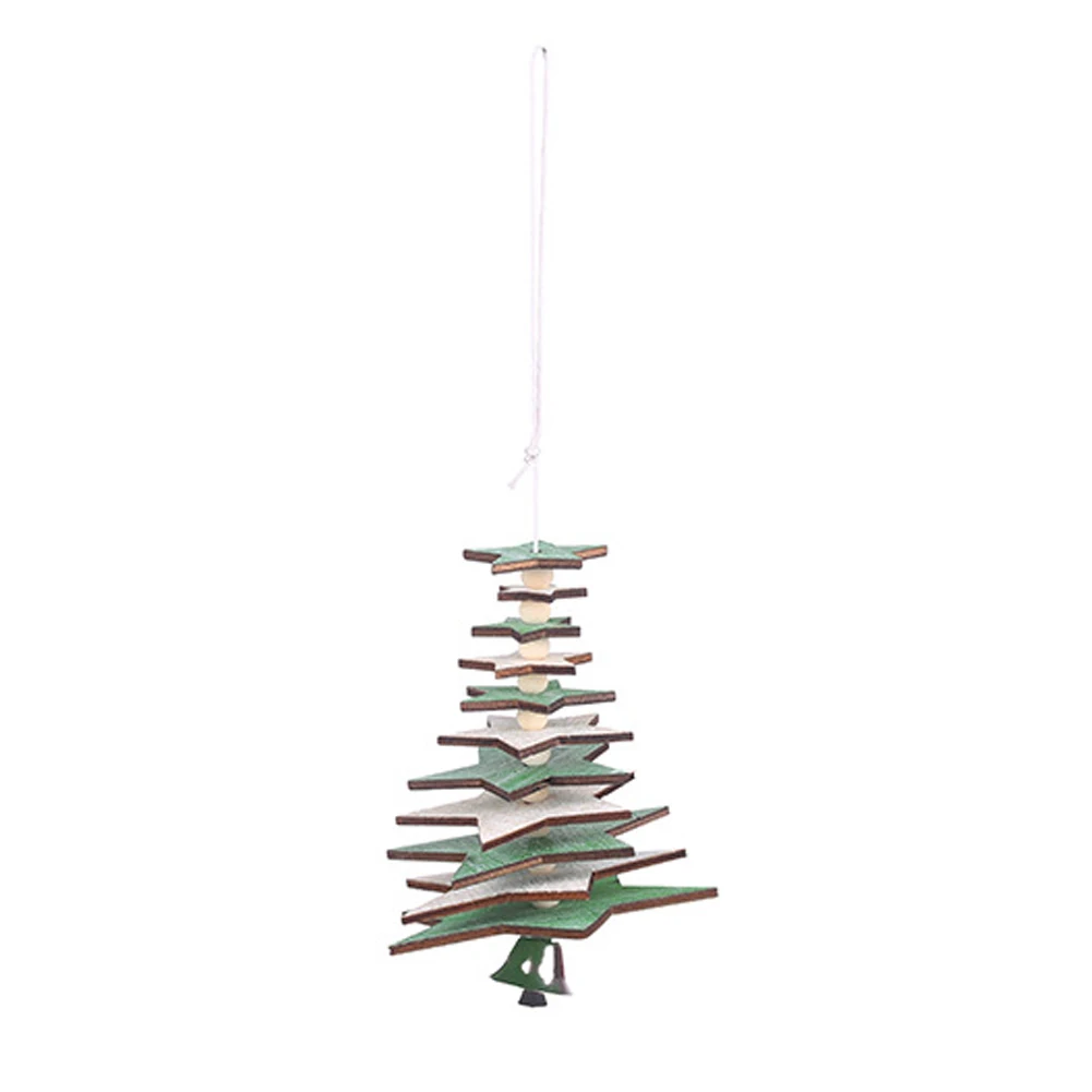 Рождественские деревянные украшения 3D Подвеска Висячие украшения для домашнего праздника deco noel bois рождественские серьги UYT - Цвет: Five-pointed green