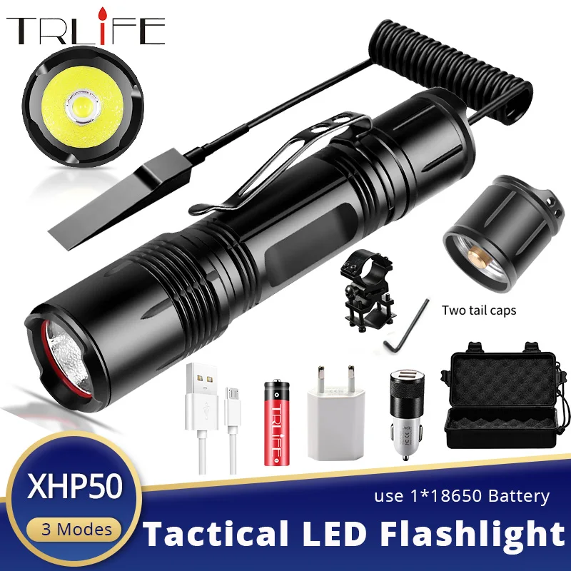 XHP50 LED Zoomable 8000 LM 5 Modes Waterproof Flashlight ShadowHawk Torch 