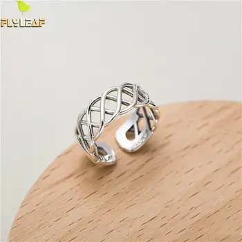 

Flyleaf Do The Old Line Cross Grid Real 925 Sterling Silver Rings For Women High Quality Fine Jewelry Femme Open Ring Vintage
