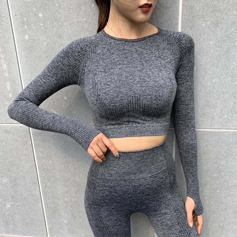Vital Seamless Yoga Top Long Sleeve Workout Tops For Women Fitness Gym Crop Top Athletic Gym Shirt Women Sportswear Active Wear