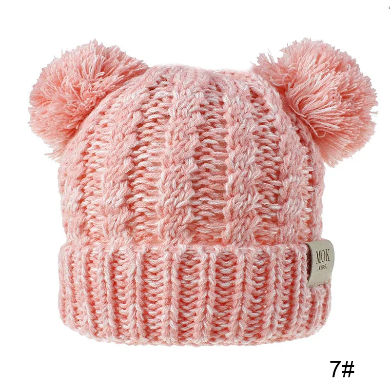 RUINPOP Beanie шляпа с двойным помпоном детская шапка Skullies шапка Детские Зимние трикотажные шапки для детей модный дизайн - Цвет: G