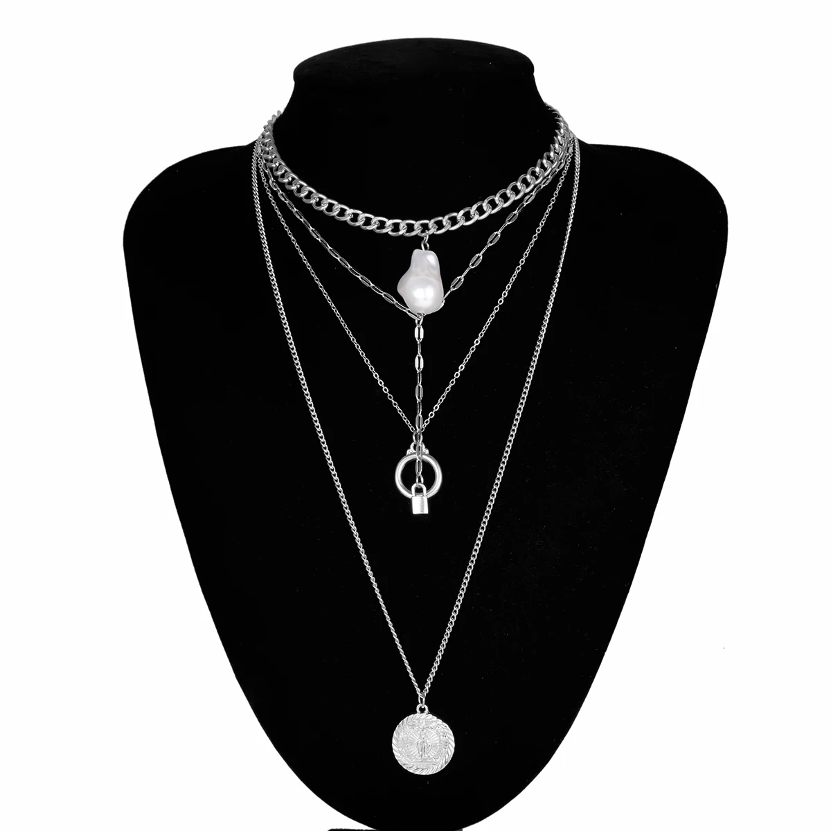 Многослойное ожерелье-чокер с подвеской в виде замка для влюбленных, готическое, барочное, жемчужное, резное, монета, ангел, массивная цепочка, ожерелье, лучшее ювелирное изделие для пары - Окраска металла: Silver Color