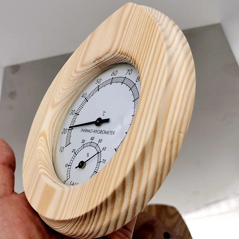 Temperature-Humidity-Meter Room-Accessories Sauna Steam Wood 2-In-1 Drop-Shaped 6