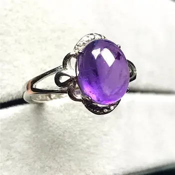 

10x8mm Top Natural Purple Amethyst Crystal Ring Jewelry For Woman Lady Man Quartz Oval Beads Silver Stone Adjustable Ring AAAAA
