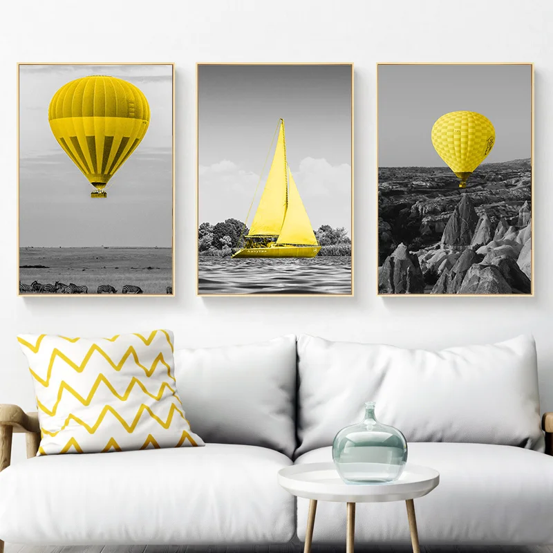 Желтая картина с изображением пейзажа домашний декор настенное искусство