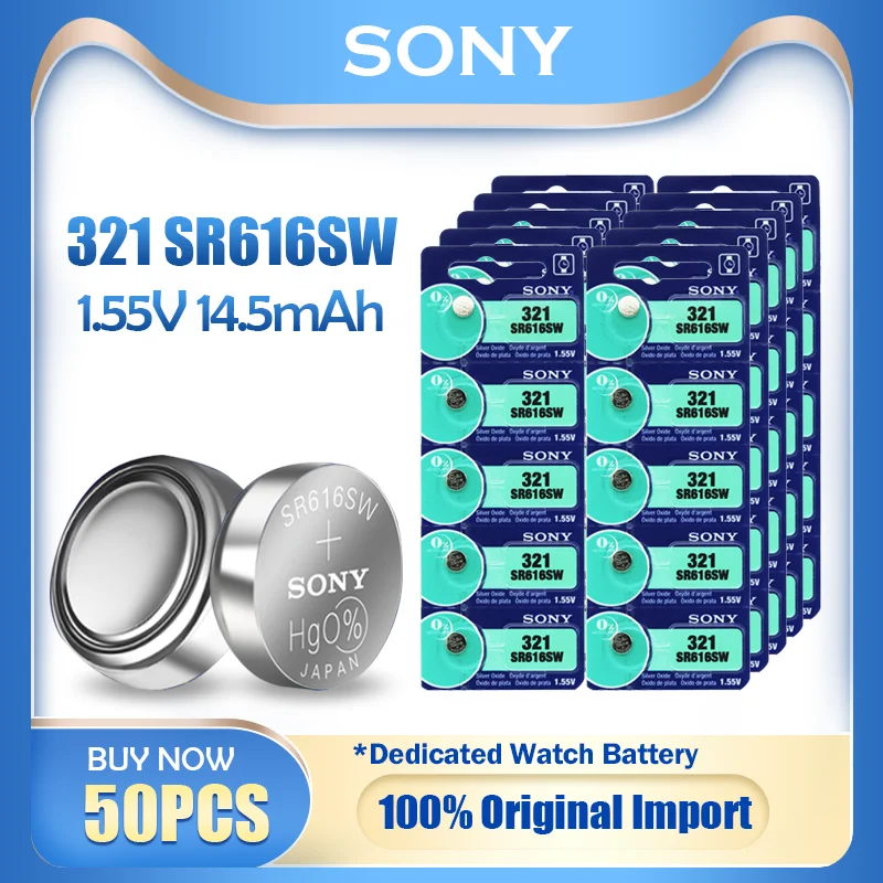 50PCS Original Sony 321 SR616SW SR616 SR65 1.55V Silver Oxide Battery