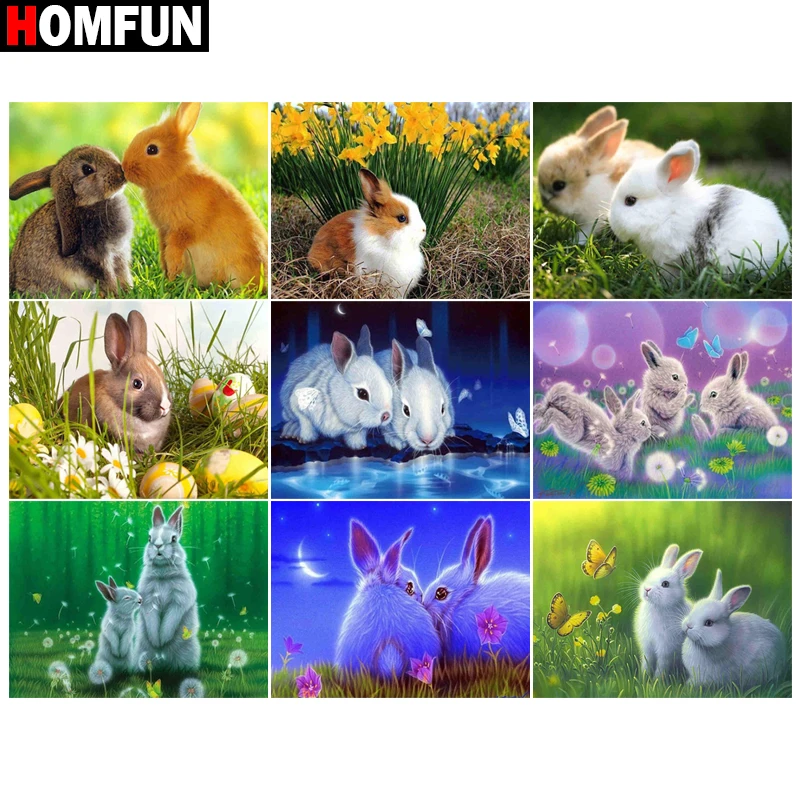 Картина HOMFUN с алмазной вышивкой животное кролик алмазная живопись полный