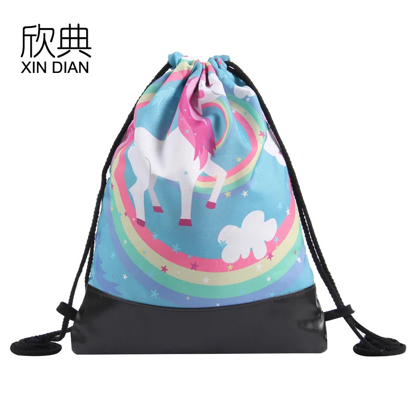 

2019 Time-limited Amazon New Pu Leather Bottom Beam Of The Pocket Color Unicorn Draw String Bag Backpack