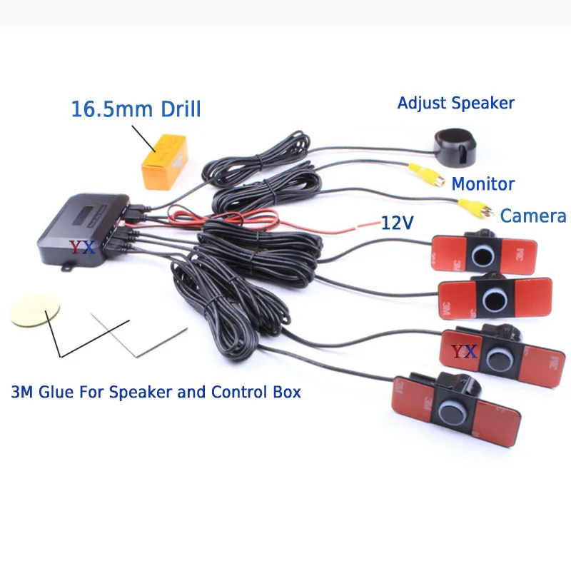 Koorinwoo Видимый 16,5 мм парктроник двухъядерный автомобильный парковочный датчик 4 радара сигнализация система заднего вида Видео Парковочная система