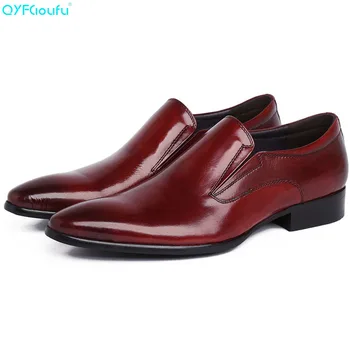 

QYFCIOUFU New Genuine Leather Men Oxford Shoes Slip-on Casual Business Men Pointed Shoes Brand Men Wedding Men Dress Shoes